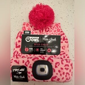Girls Night Owl LED Rechargeable Knit Beanie Head Lamp Pom Pom Hat | Wild Child